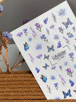 Nail Water Decal CF-586 | Water Slide Nail Decals with Blue Flowers and Butterflies | Lavender & Cornflower Nail Stickers - UASLIDER