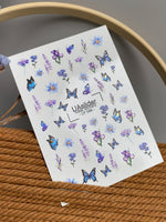 Nail Water Decal CF-586 | Water Slide Nail Decals with Blue Flowers and Butterflies | Lavender & Cornflower Nail Stickers - UASLIDER
