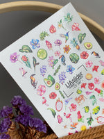 Nail Water Decal CF-587 | Tropical Nail Water Decals with Exotic Flowers and Fruits | Flamingo, Toucan & Hummingbird Nail Stickers - UASLIDER
