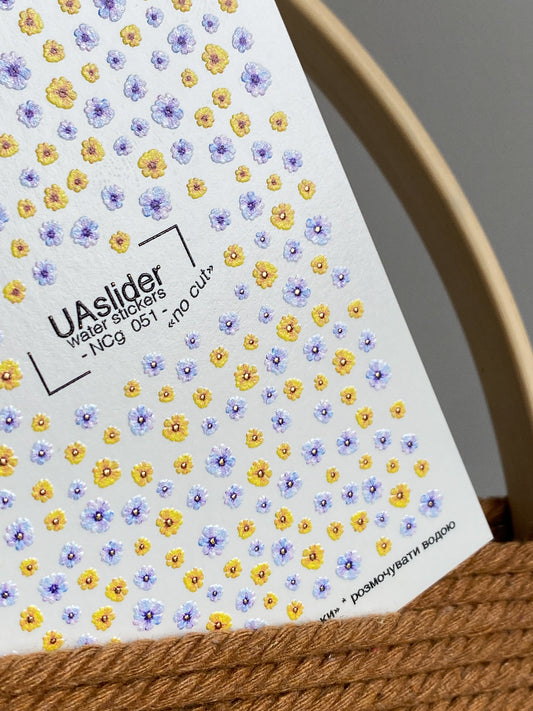 Nail Water Decal NCg-051 | Water Slide Nail Decals | Yellow & Purple Mini Flowers