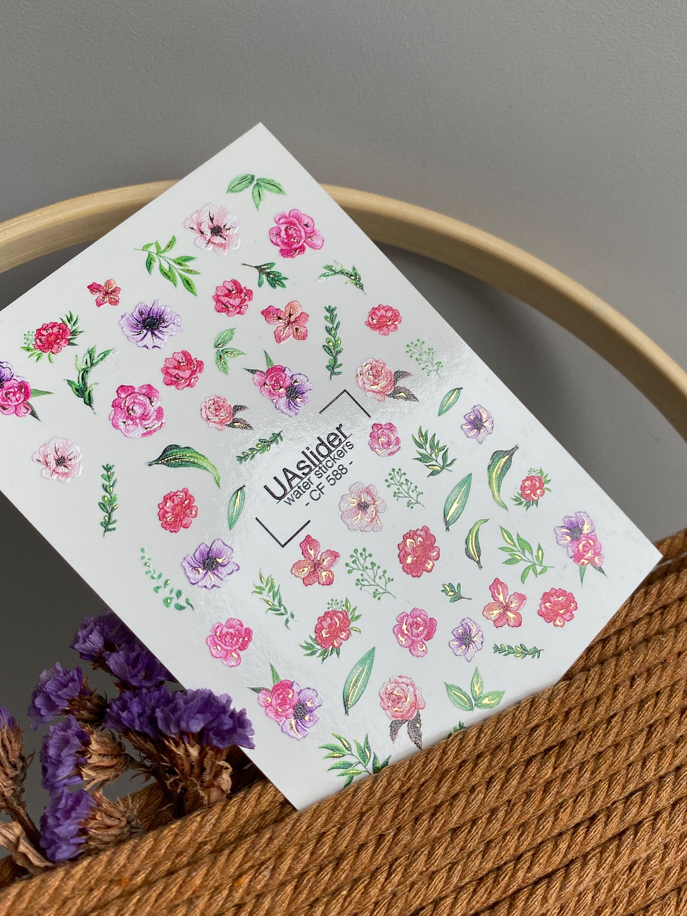 Nail Water Decal CF-588 | Water Decals for Nails with Colorful Wildflowers and Leaves | Romantic Floral Nail Stickers - UASLIDER