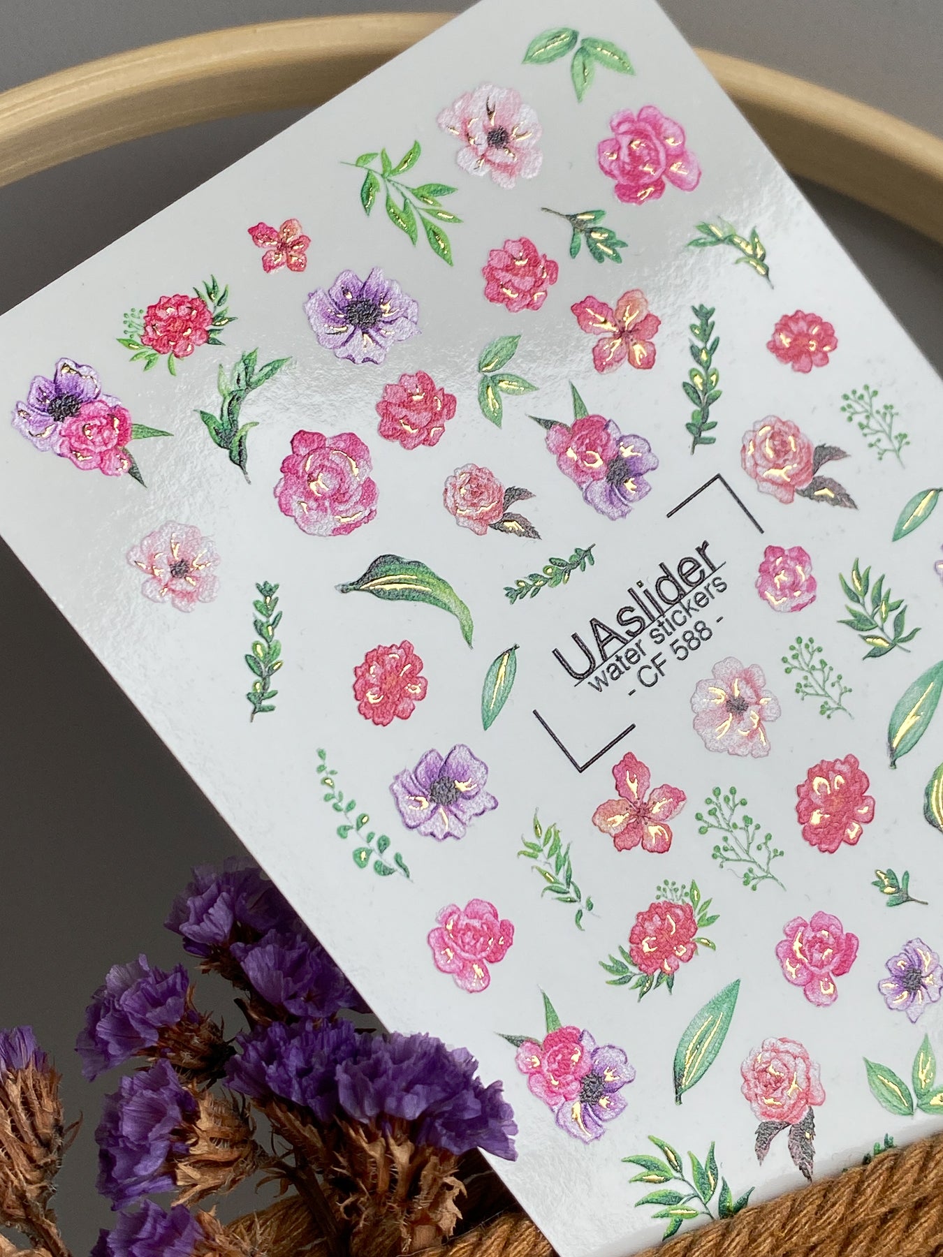 Nail Water Decal CF-588 | Water Decals for Nails with Colorful Wildflowers and Leaves | Romantic Floral Nail Stickers - UASLIDER