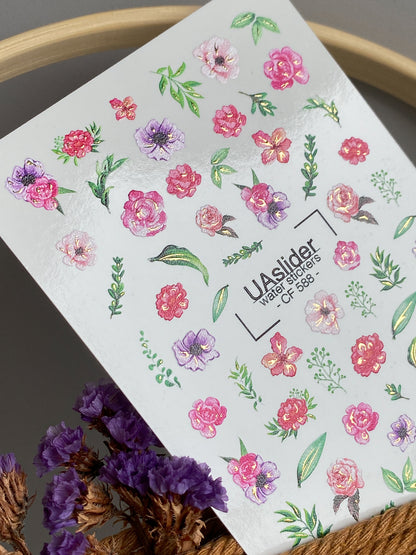 Nagel Water Decal CF-588 | Water Decals voor Nagels met Kleurrijke Wilde Bloemen en Bladeren | Romantische Bloemen Nagelstickers