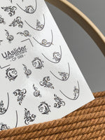 Nail Water Decal CF-589 | Elegant Nail Water Decals with Ornamental Swirls | Golden Pattern French Nail Stickers - UASLIDER