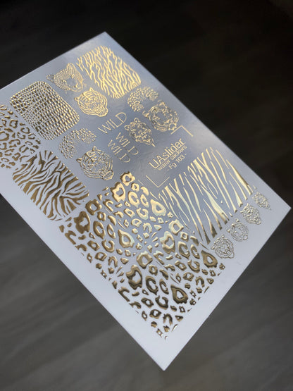 Nagų vandens lipdukas Fg-103 | Vandens slydimo nagų lipdukai su auksiniu gyvūnų raštu | Laukinio džiunglių stiliaus