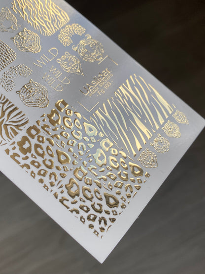 Nagų vandens lipdukas Fg-103 | Vandens slydimo nagų lipdukai su auksiniu gyvūnų raštu | Laukinio džiunglių stiliaus