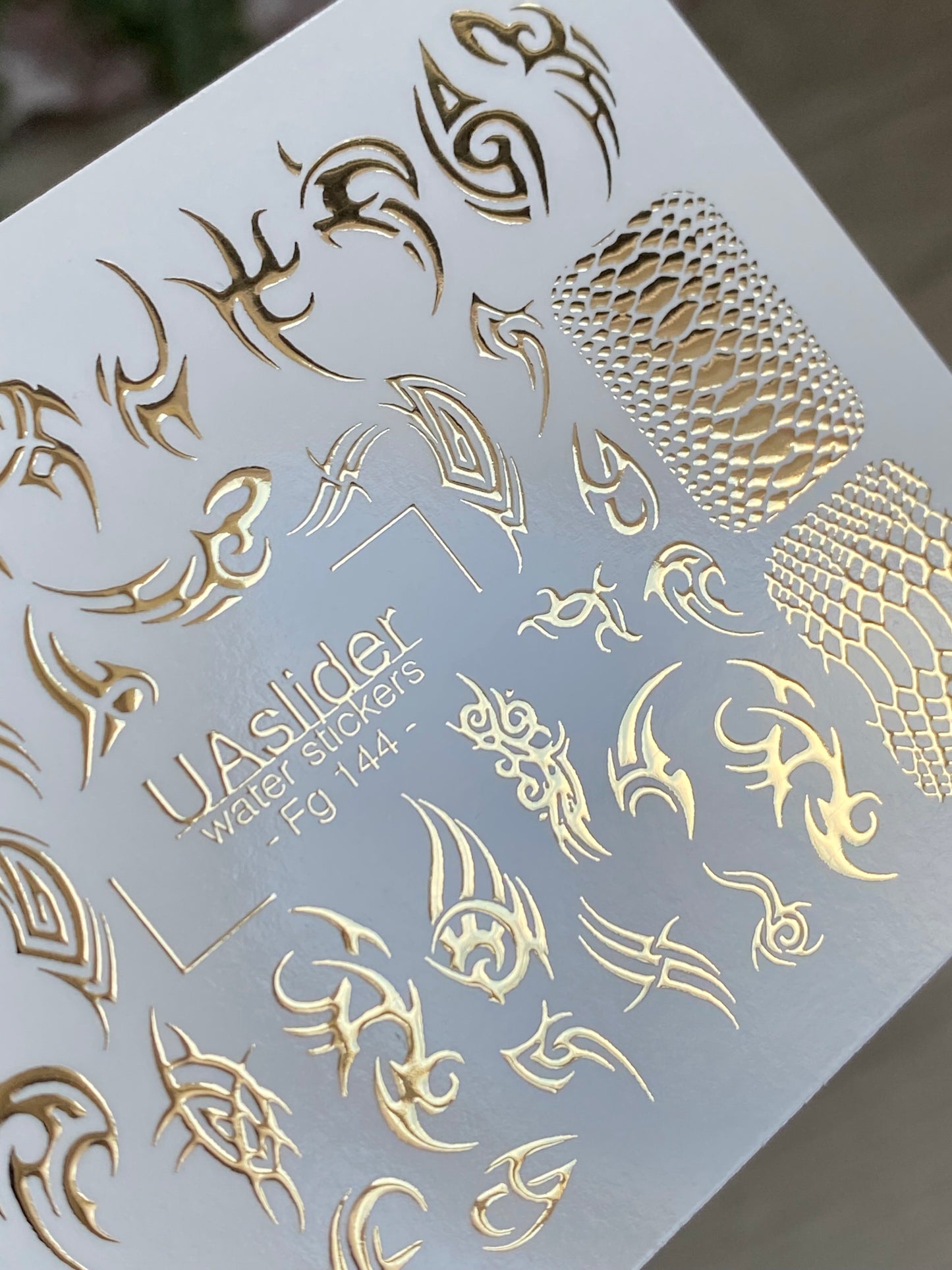 Nail Water Decal Fg-144 | Water Slide Nail Decals with Gold Tribal and Snake Skin Patterns | Edgy Nail Art