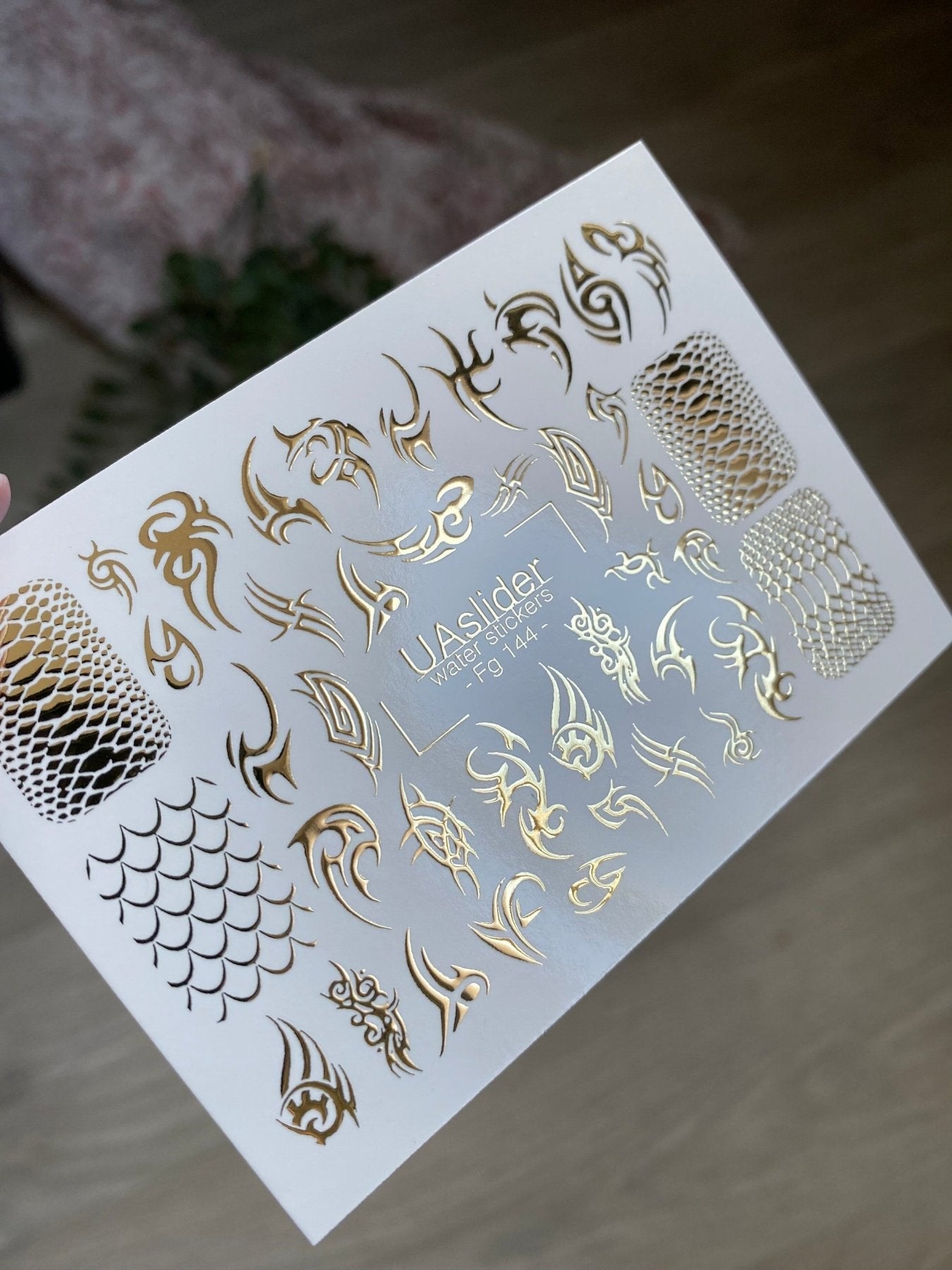 Nail Water Decal Fg-144 | Water Slide Nail Decals with Gold Tribal and Snake Skin Patterns | Edgy Nail Art - UASLIDER