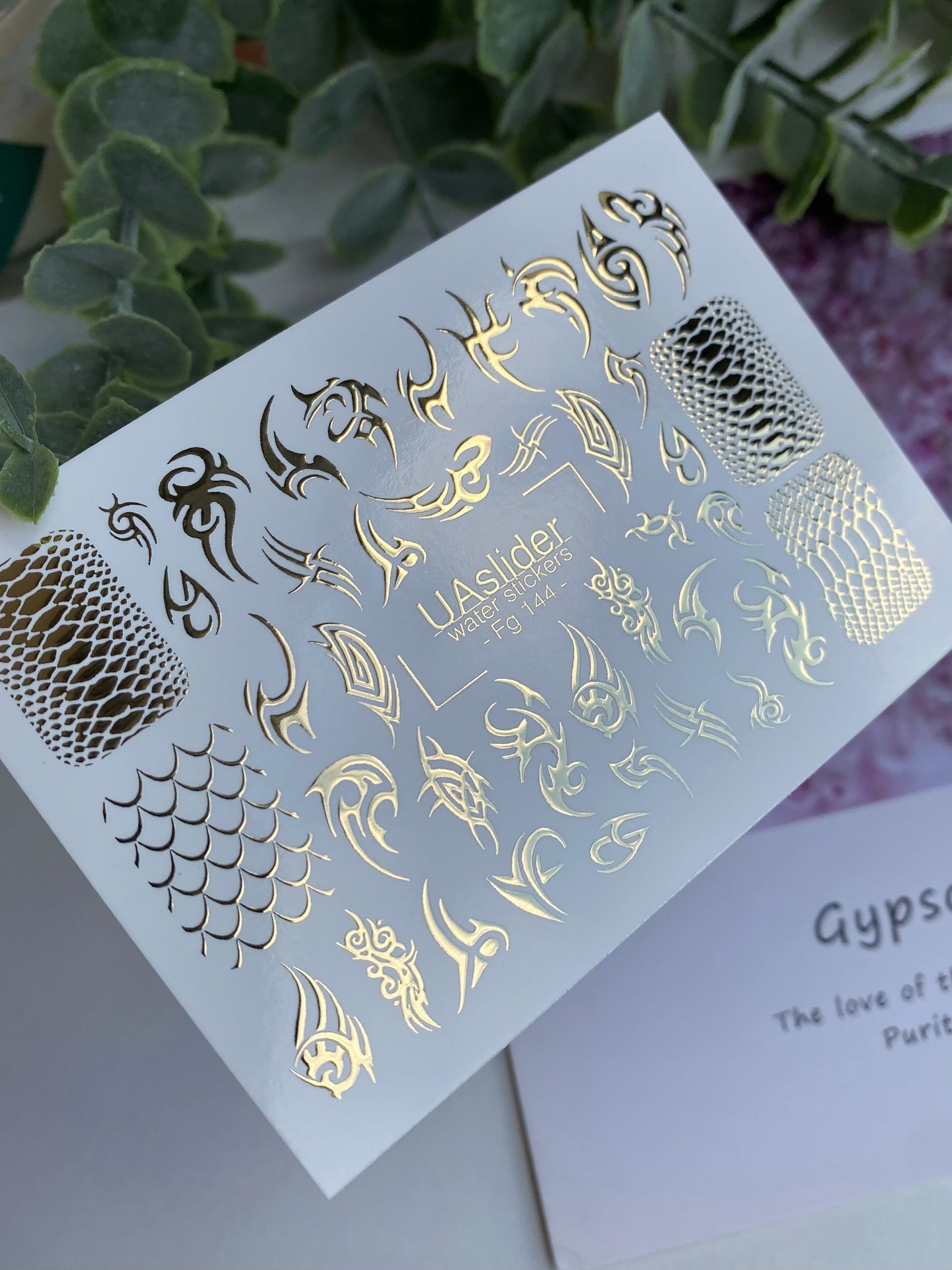 Nail Water Decal Fg-144 | Water Slide Nail Decals with Gold Tribal and Snake Skin Patterns | Edgy Nail Art