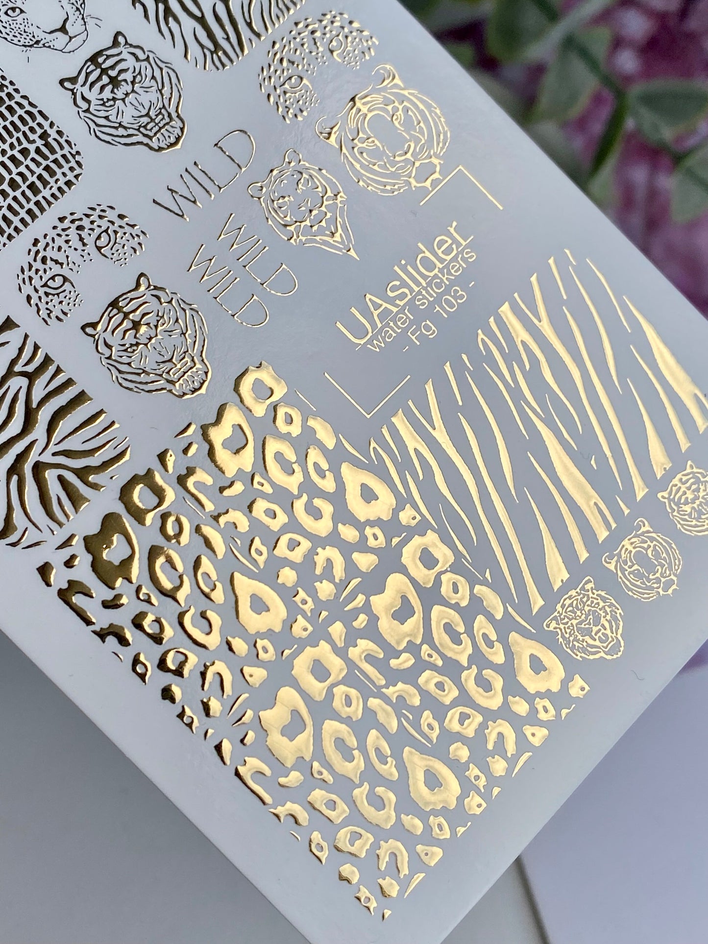 Nagų vandens lipdukas Fg-103 | Vandens slydimo nagų lipdukai su auksiniu gyvūnų raštu | Laukinio džiunglių stiliaus