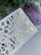 Nail Water Decal Fg-146 | Water Slide Nail Decals with Gold Love Writings and Floral Branches | Romantic Nail Art