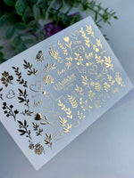 Nail Water Decal Fg-146 | Water Slide Nail Decals with Gold Love Writings and Floral Branches | Romantic Nail Art - UASLIDER