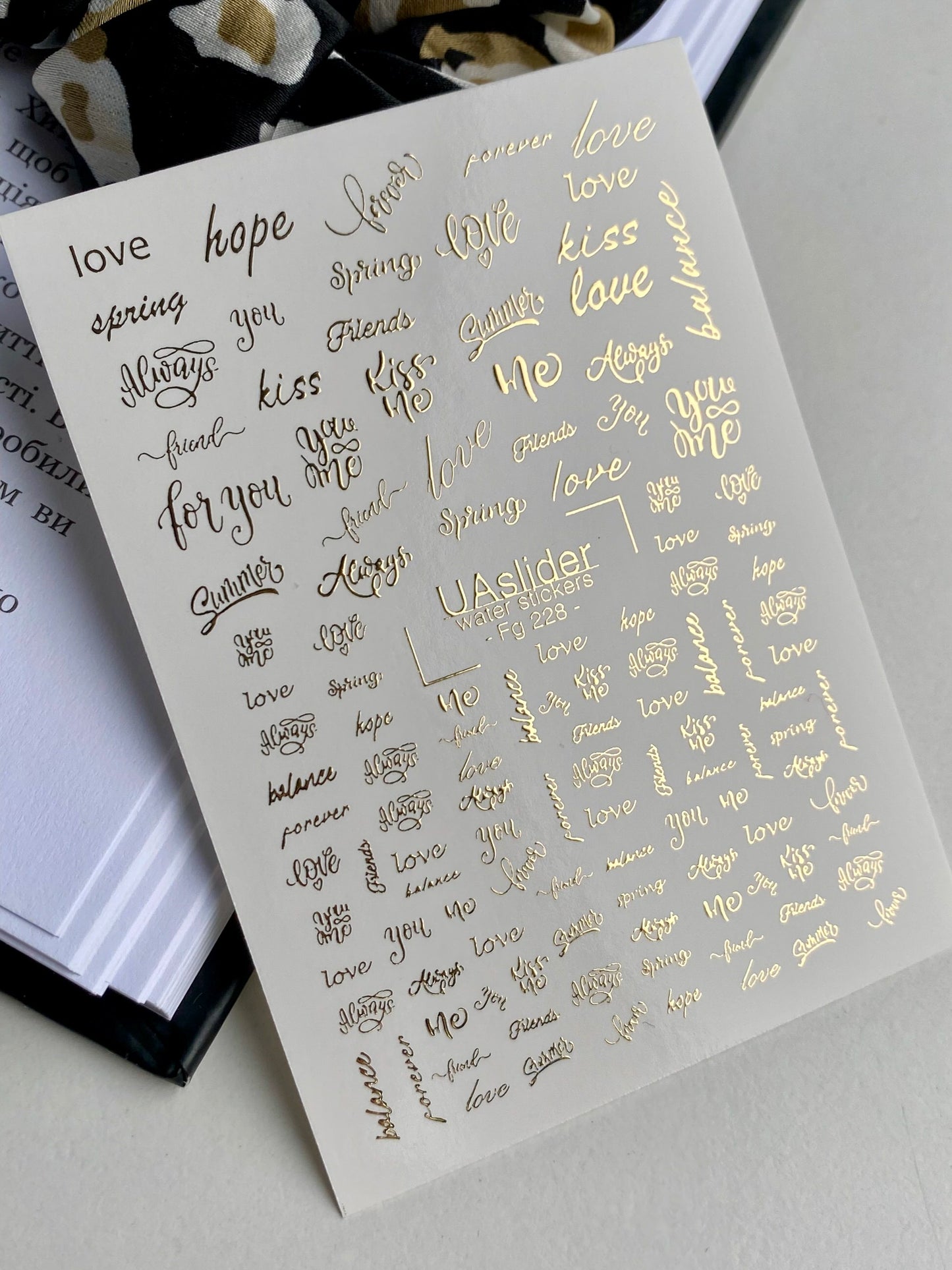Nail Water Decal Fg-228 | Water Slide Nail Decals | Gold Foil Love & Kiss Quotes