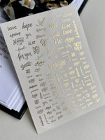 Nail Water Decal Fg-228 | Water Slide Nail Decals | Gold Foil Love & Kiss Quotes - UASLIDER