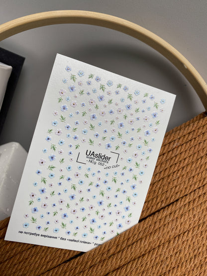 Nail Water Decal NCg-052 | Water Slide Nail Decals | Blue & Lilac Mini Flowers