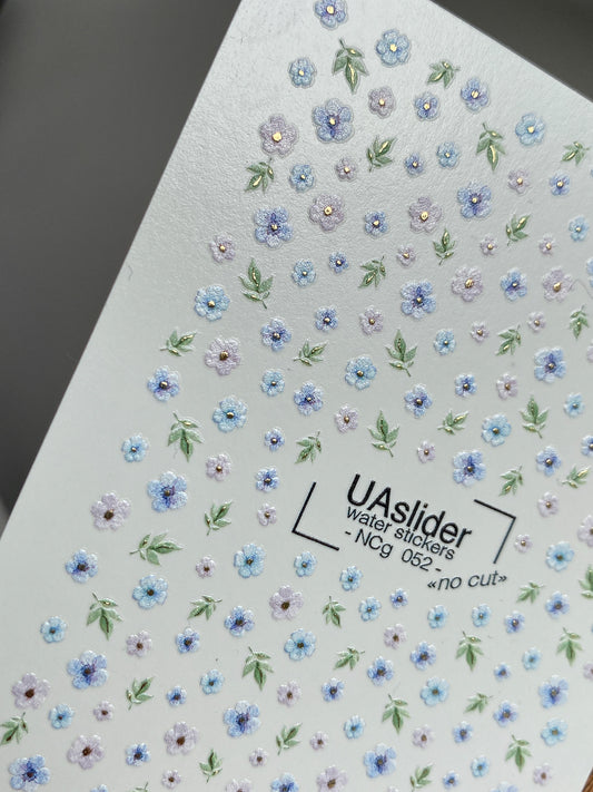 Nail Water Decal NCg-052 | Water Slide Nail Decals | Blue & Lilac Mini Flowers