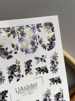 Nail Water Decal CF-593 | Elegant Purple Floral Nail Water Decals | Full Cover Stickers with Gold Details - UASLIDER