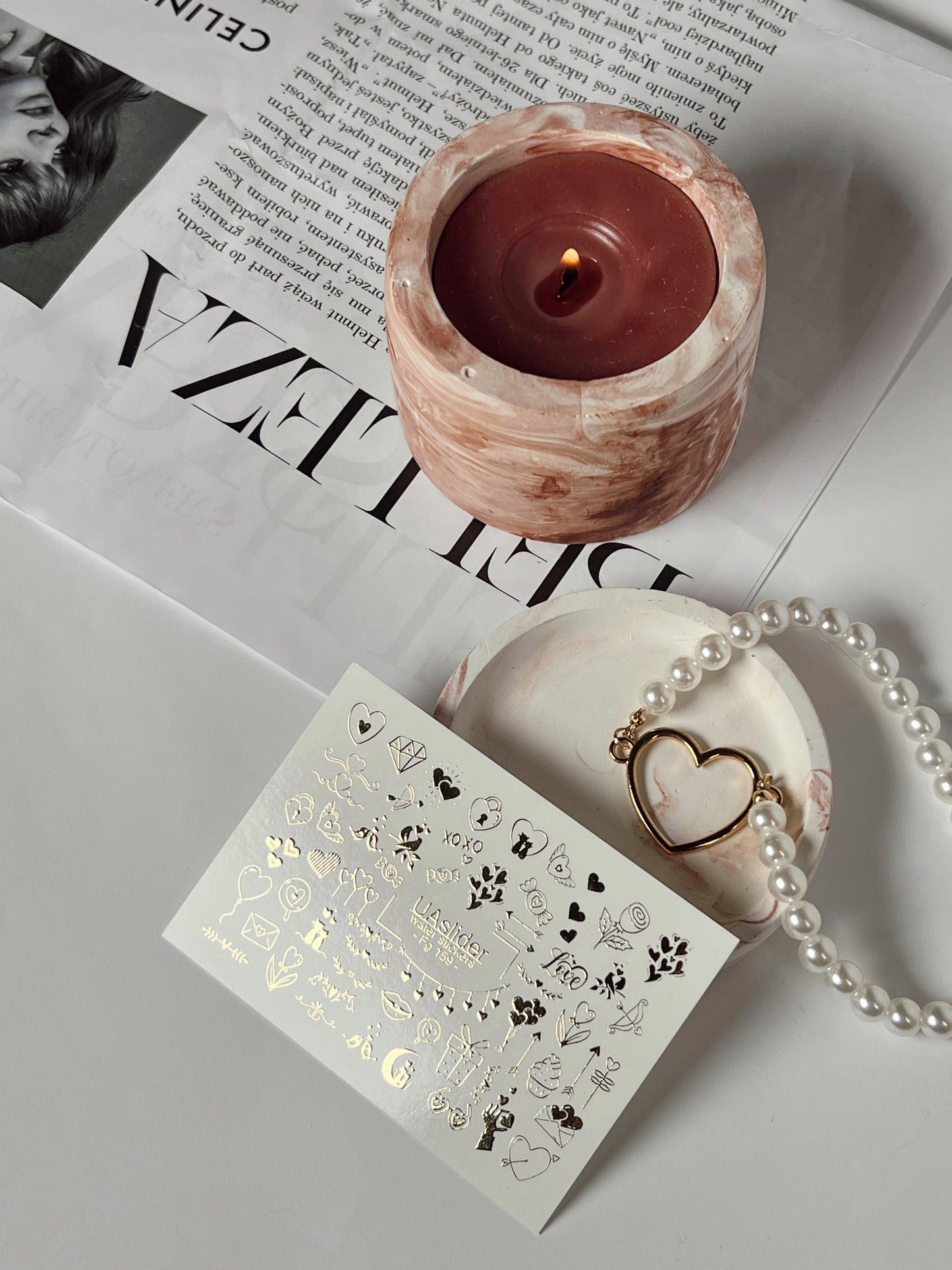 Nagel Wasserabziehbild Fg-159 | Goldfolie Wasserabzieh-Nagelbilder | Romantische Liebe & Niedliche Akzente