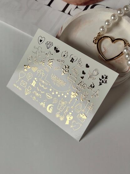 Nagel Wasserabziehbild Fg-159 | Goldfolie Wasserabzieh-Nagelbilder | Romantische Liebe & Niedliche Akzente