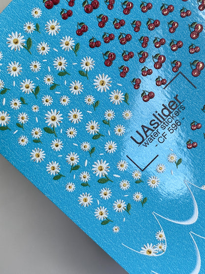 Nail Water Decal CF-596 | Cherry & Daisy Water Slide Nail Decals | Summer French Nail Stickers