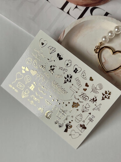 Nagel Wasserabziehbild Fg-159 | Goldfolie Wasserabzieh-Nagelbilder | Romantische Liebe & Niedliche Akzente