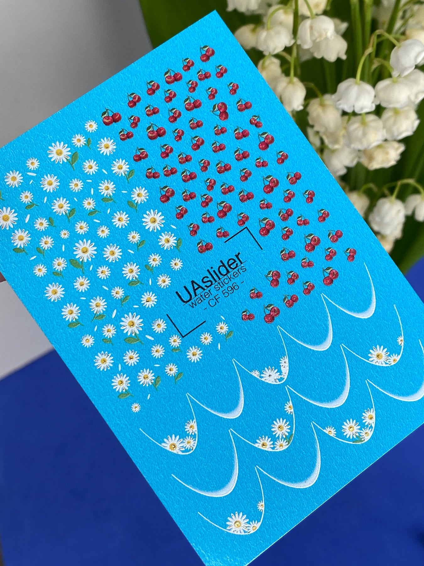 Nail Water Decal CF-596 | Cherry & Daisy Water Slide Nail Decals | Summer French Nail Stickers