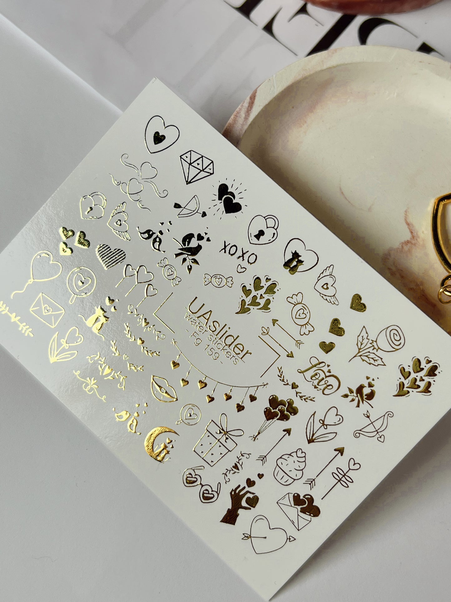 Nagel Wasserabziehbild Fg-159 | Goldfolie Wasserabzieh-Nagelbilder | Romantische Liebe & Niedliche Akzente