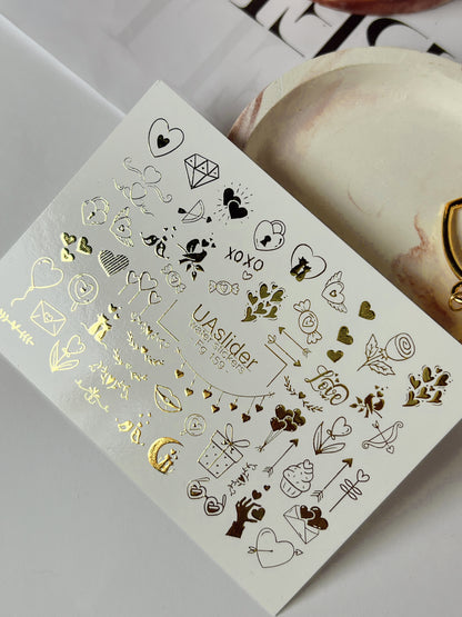 Nagel Wasserabziehbild Fg-159 | Goldfolie Wasserabzieh-Nagelbilder | Romantische Liebe & Niedliche Akzente