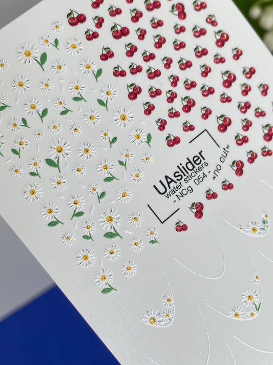 Nail Water Decal NCg-054 | Water Slide Nail Decals | Daisies, Cherries & French Tips