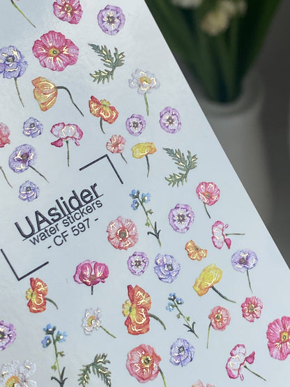 Nagel Water Decal CF-597 | Kleurrijke Wilde Bloemen Water Slide Nagel Decals | Lente Bloemen Nagel Stickers