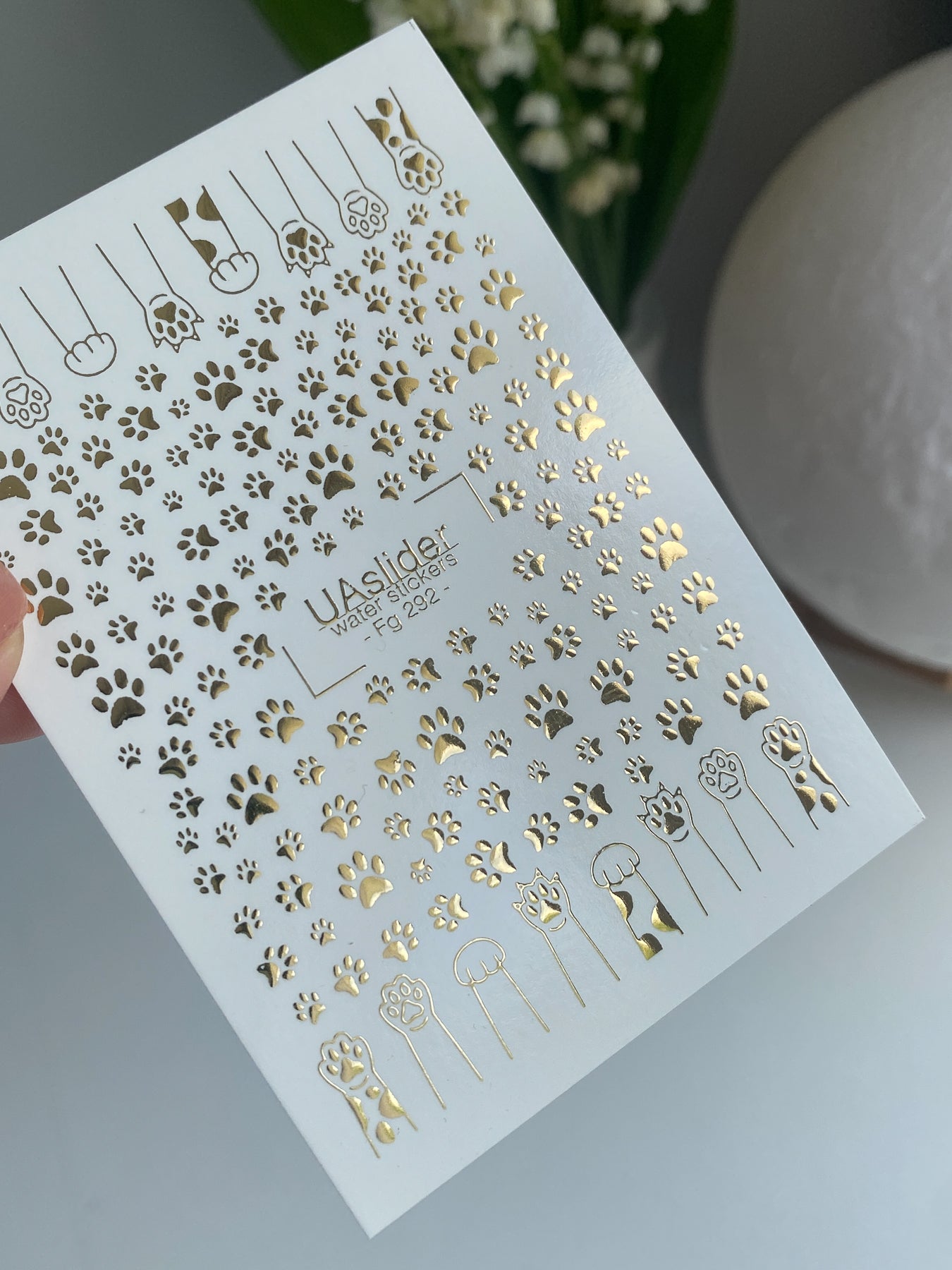 Nail Water Decal Fg-292 | Water Slide Nail Decals | Gold Foil Cat and Dog Paw Prints