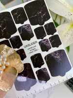 Black Marble Pedicure Nail Wraps — Dark Stone & Rose Gold Veins | MWC-080
