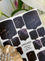 Black Marble Pedicure Nail Wraps — Dark Stone & Rose Gold Veins | MWC-080