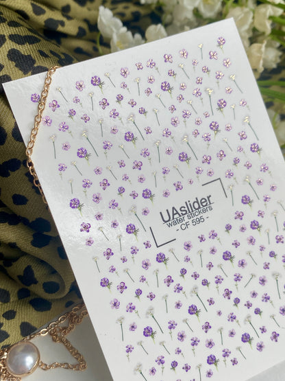 Nagel Water Decal CF-595 | Lavendelbloesem Water Slide Nageldecal | Kleine Paarse Bloemige Nageltattoos