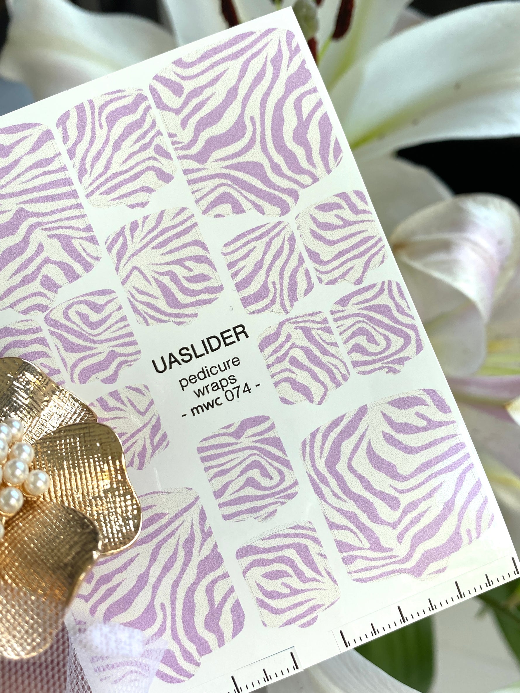 Pastel Lilac Zebra Pedicure Nail Wraps — Soft Purple & White Stripes | MWC-074