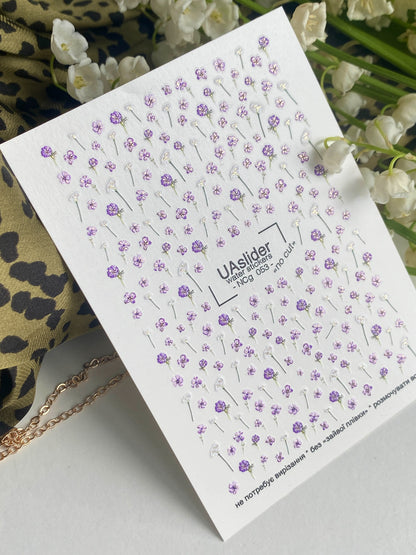 Nail Water Decal NCg-053 | Water Slide Nail Decals | Purple Flowers & White Dandelions