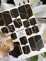 Black Geometric Pedicure Nail Wraps — Golden Line Art | MWC-059