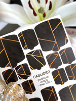 Black Geometric Pedicure Nail Wraps — Golden Line Art | MWC-059