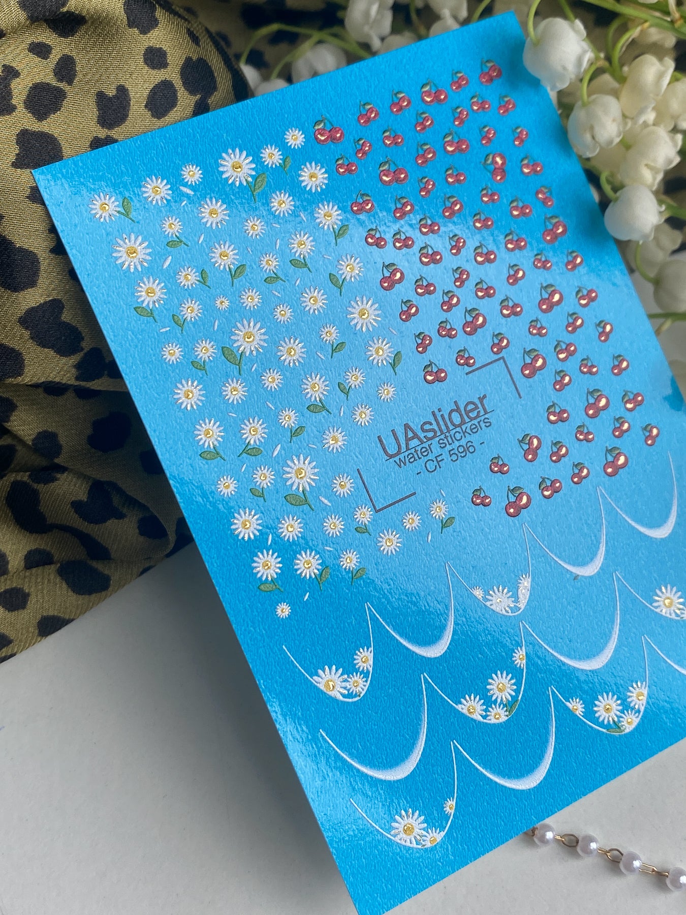 Nail Water Decal CF-596 | Cherry & Daisy Water Slide Nail Decals | Summer French Nail Stickers