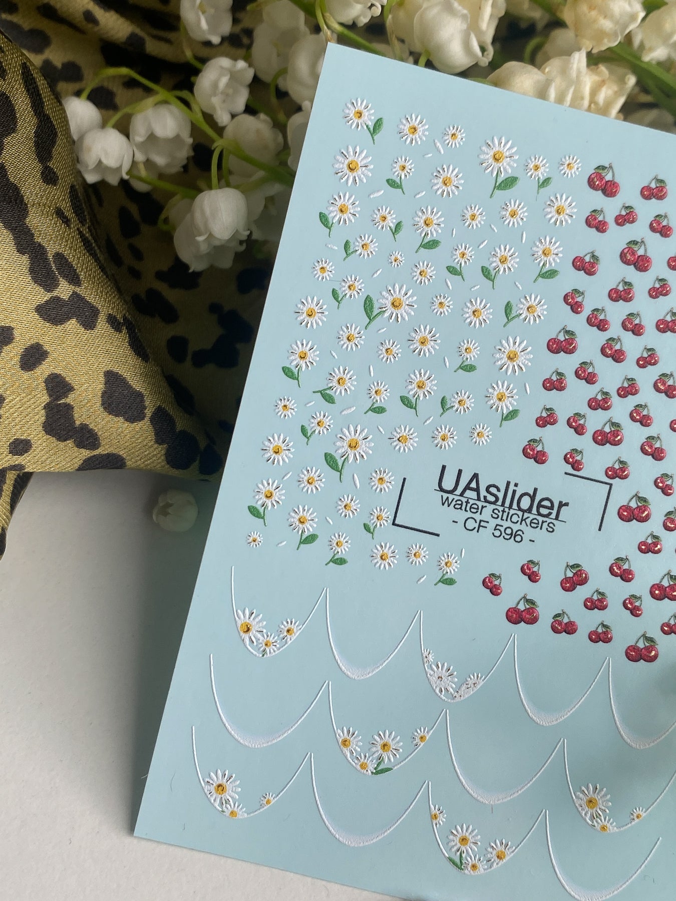 Nail Water Decal CF-596 | Cherry & Daisy Water Slide Nail Decals | Summer French Nail Stickers