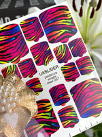 Rainbow Zebra Pedicure Nail Wraps — Neon Multicolor Animal Print | MWC-057