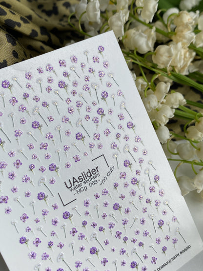 Nail Water Decal NCg-053 | Water Slide Nail Decals | Purple Flowers & White Dandelions