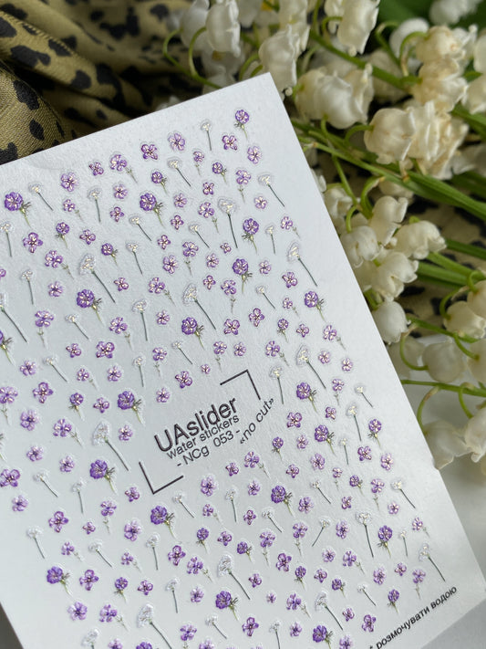 Nail Water Decal NCg-053 | Water Slide Nail Decals | Purple Flowers & White Dandelions