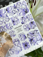 Lavender Floral Pedicure Nail Wraps — Oversized Ink Flower Art | MWC-065