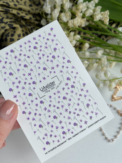 Nail Water Decal NCg-053 | Water Slide Nail Decals | Purple Flowers & White Dandelions