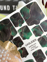 Dark Green Wave Pedicure Nail Wraps — Black & Gold Line Art | MWC-064