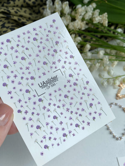 Nagel Water Decal CF-595 | Lavendelbloesem Water Slide Nageldecal | Kleine Paarse Bloemige Nageltattoos