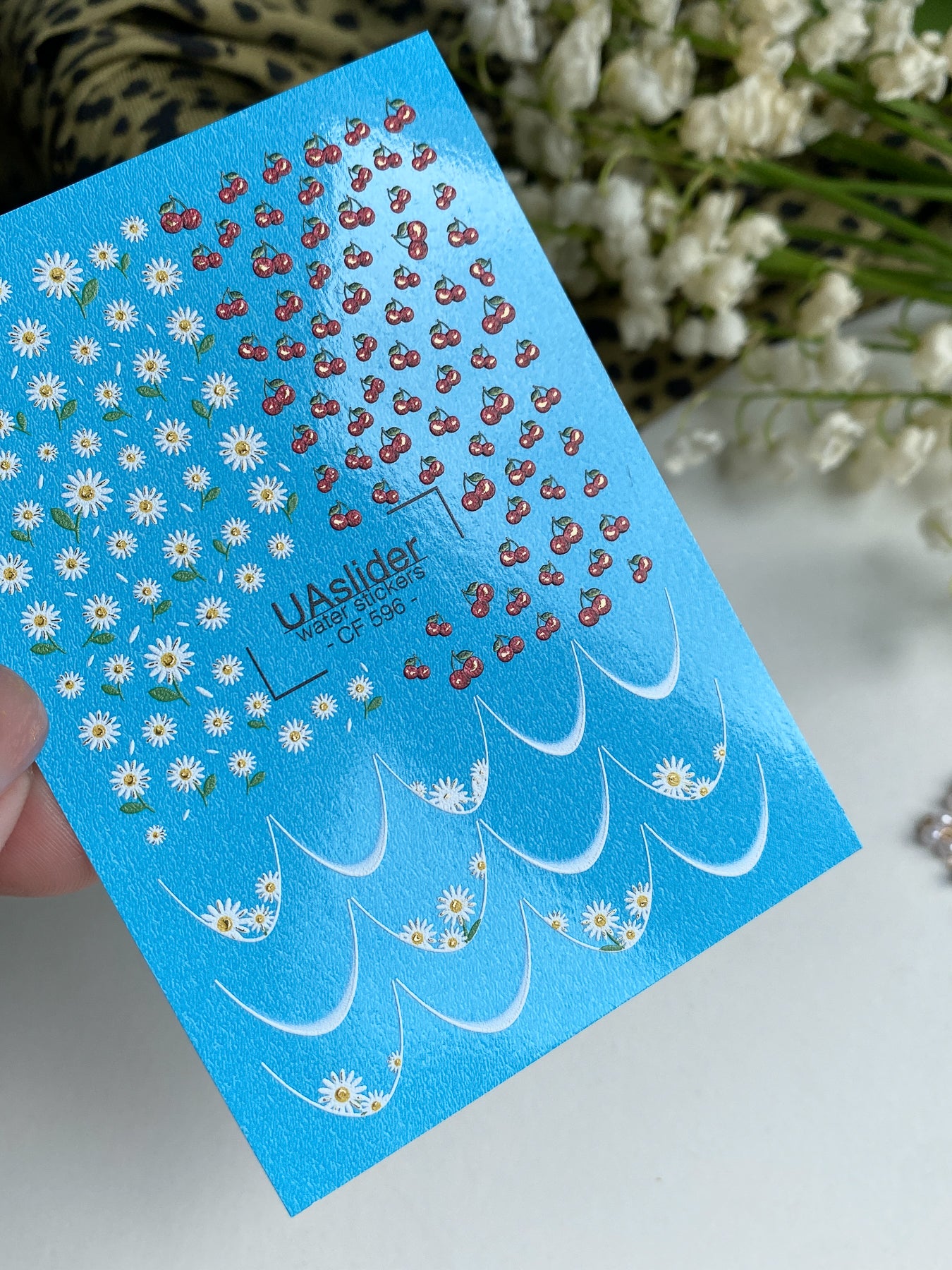 Nail Water Decal CF-596 | Cherry & Daisy Water Slide Nail Decals | Summer French Nail Stickers