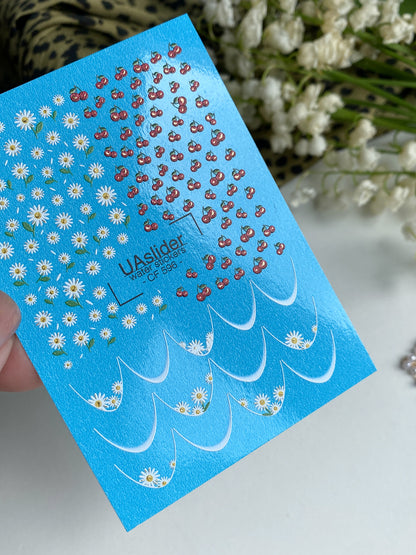 Nail Water Decal CF-596 | Cherry & Daisy Water Slide Nail Decals | Summer French Nail Stickers