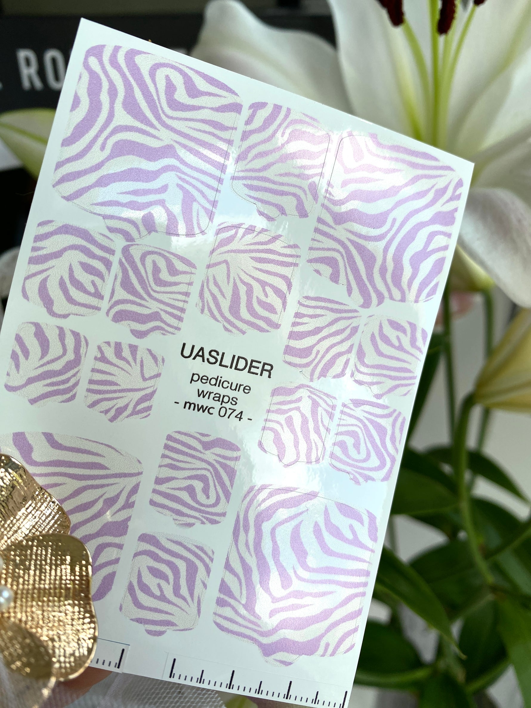 Pastel Lilac Zebra Pedicure Nail Wraps — Soft Purple & White Stripes | MWC-074